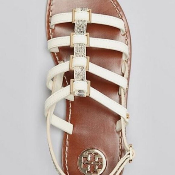 Brand New Tory Burch 8 Reggie flat ivory-102 gladiator snakeskin sandal 12148407 - Picture 2 of 4
